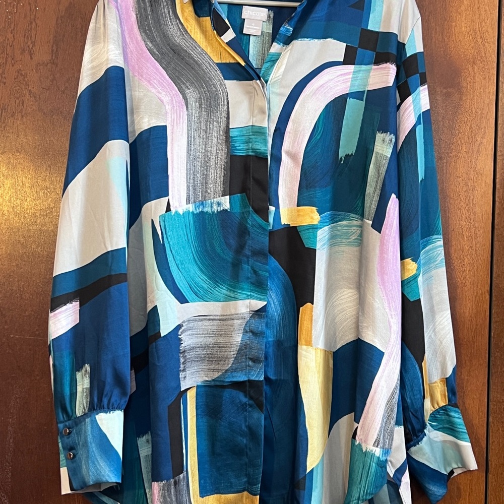 Chico's Vibrant Blue and Yellow Blouse